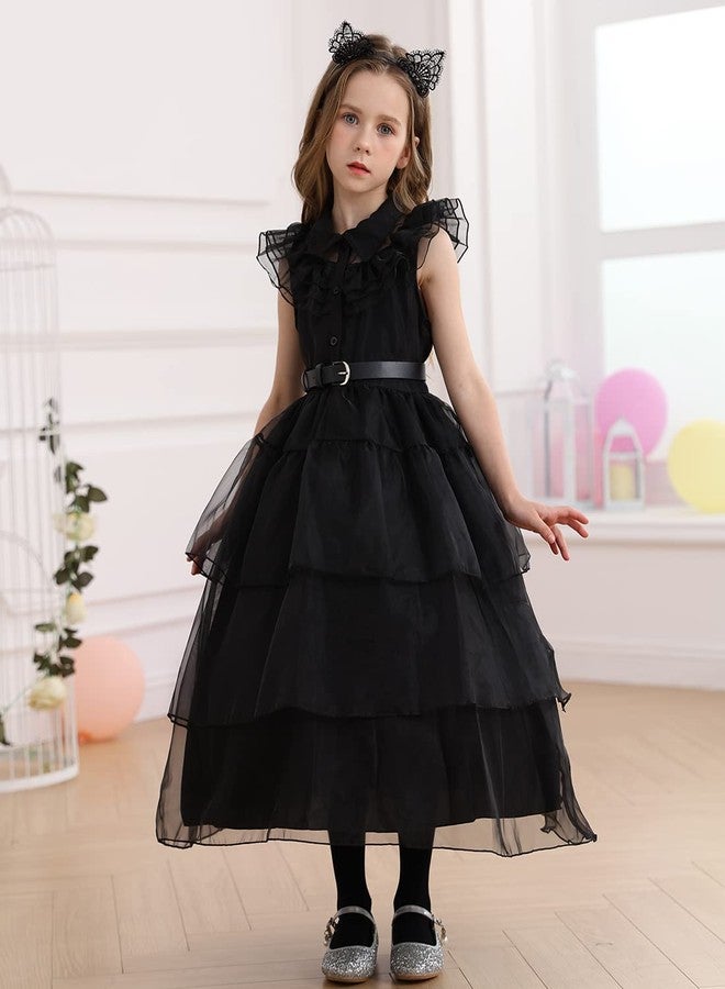 Luzlen Black Costume for Girls Kids Halloween Carnival Cosplay Party Dress with Accessories, 4-5 Years(Label 110) - Image 2